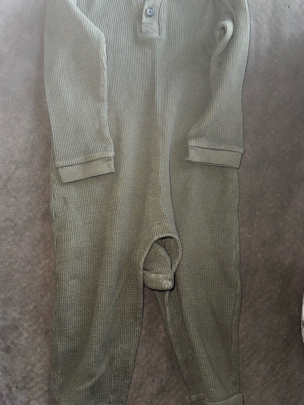 (2) Old Navy Olive Green/Tan Waffle Knit Baby One-Piece Bodysuit